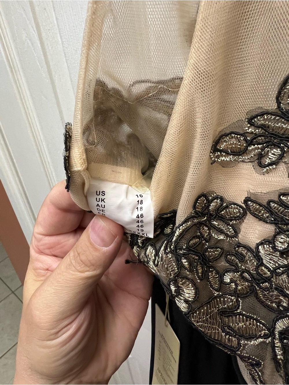 Black and Cream Embroidered Maxi Dress - Formal Evening Gown - Picture 3 of 6